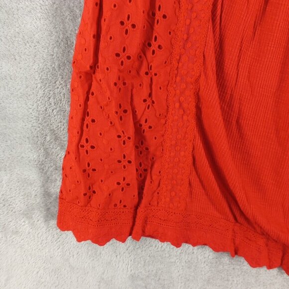 NWT Knox Rose Floral Eyelet Embroidered Top Tassel Tie Rib Knit Rebel Red - Picture 8 of 13